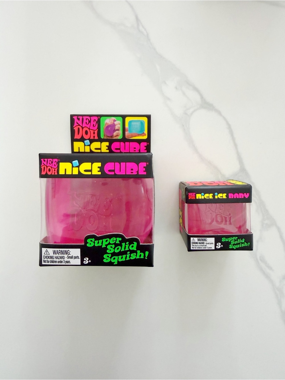NeeDoh Pink Bundle of 2 Nice Cube + Nice Ice Baby Mini Cube NEW Sealed Rare 💕